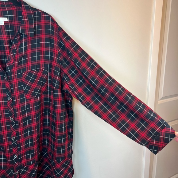J. Jill Womens Plaid Button Up Shirt Blouse Red Black Long Sleeve Tunic VNeck 2X - Picture 6 of 13